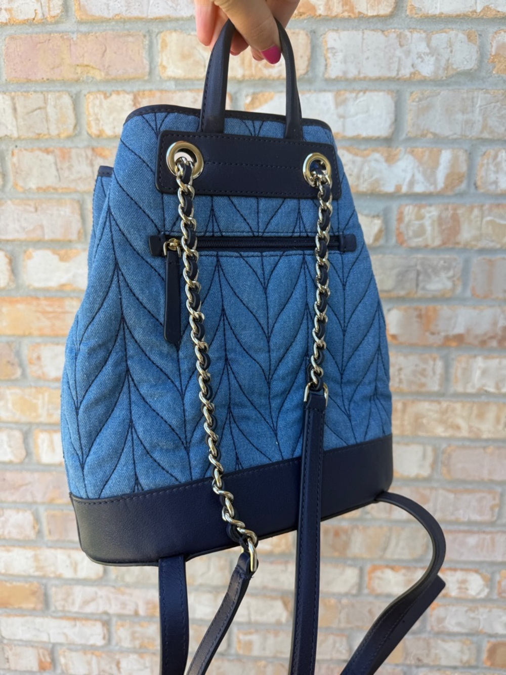 KATE SPADE Denim Quilted Backpack Briar Lane Blue Chain - Picture 7 of 8